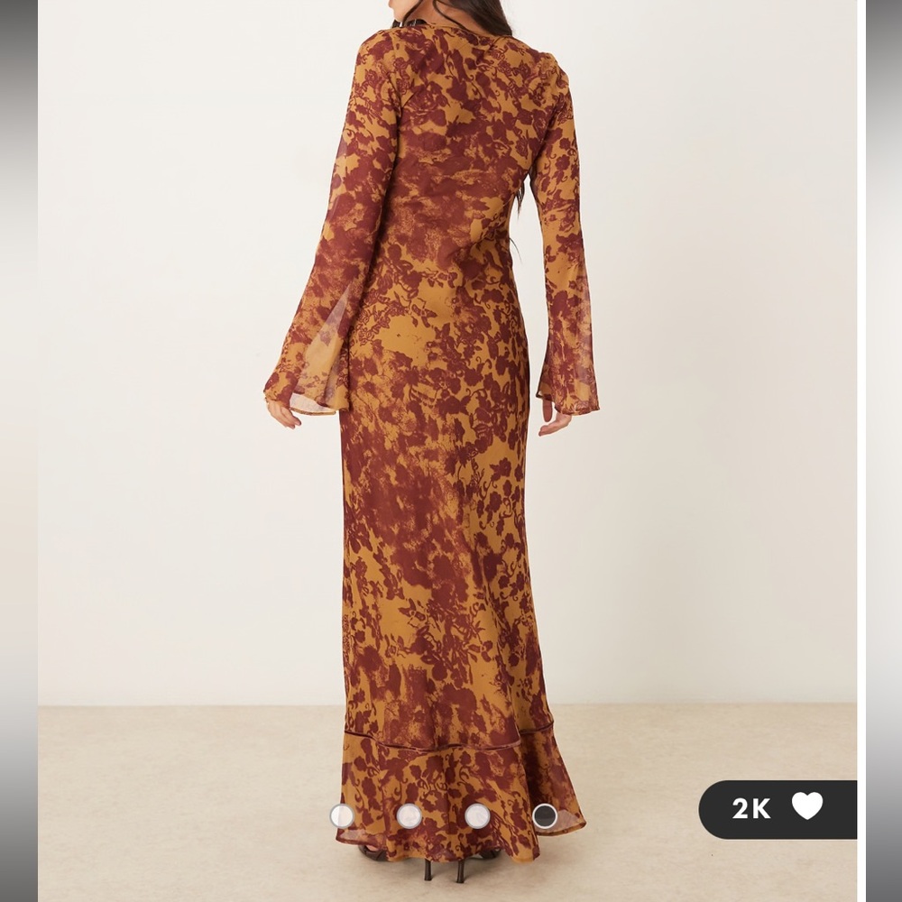 ASOS Burgundy and Mustard Floral Long Sleeve Dress - Picture 6 of 6